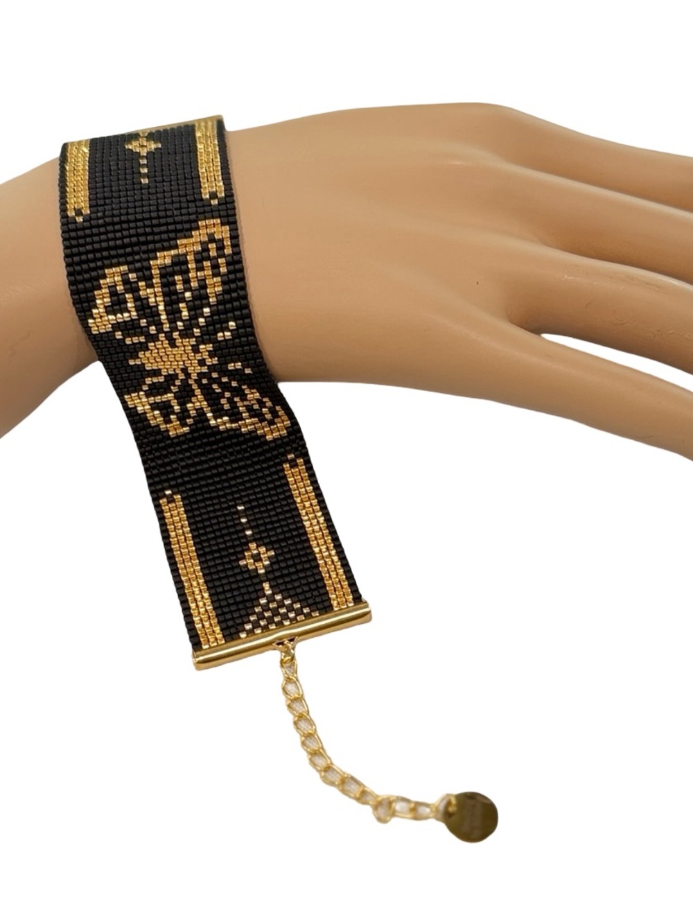 Butterfly cuff bracelet with gold plated beads / adjustable / handwoven - Picture 4 of 6